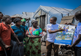 Les membres du Community-Based Complaints Mechanism (CBCM) en sensibilisation dans le camp de Bulengo