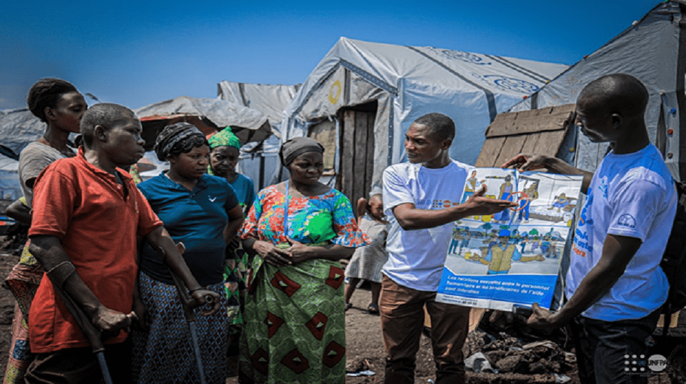 Les membres du Community-Based Complaints Mechanism (CBCM) en sensibilisation dans le camp de Bulengo