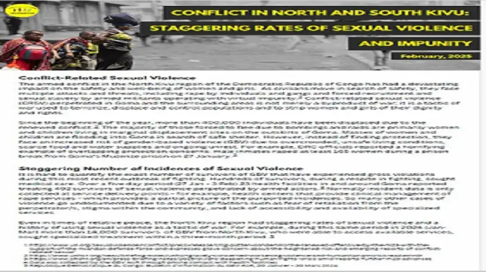 Advocacy brief: Conflicts in North and South Kivu: Staggering rates of sexual violence and impunity