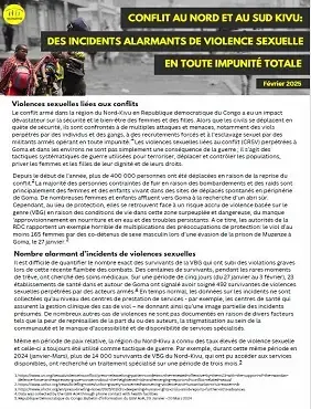 Note de plaidoyer : Conflits au Nord et au Sud-Kivu : Taux effarants de violences sexuelles et d'impunité