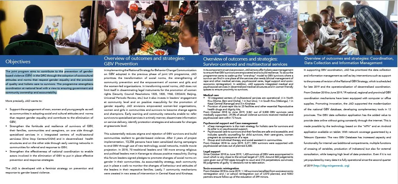 Flyer : Joint united nations program to End gender-based violence: justice, Empowerment and dignity (jad) of Women and girls in the DRC