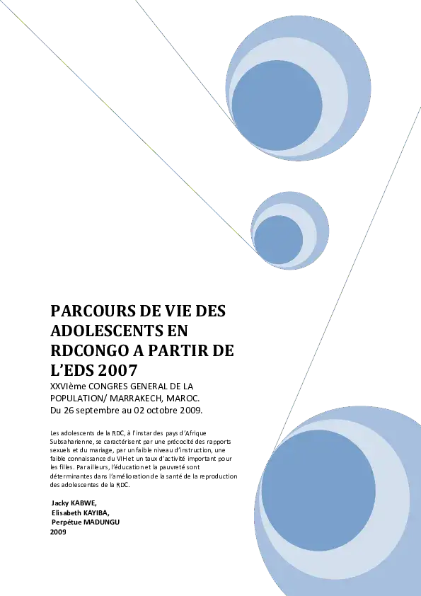 Parcours de vie des Adolescentes en RD Congo à partir de l’EDS 2007 