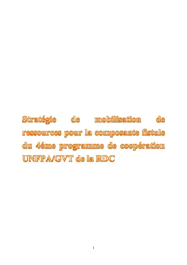 Plan de mobilisation des ressources pour les fistules 