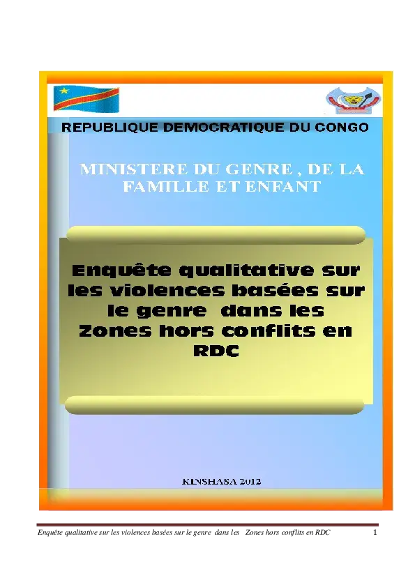 Enquête quantitative sur les violences basées sur le genre dans les zones hors conflits en République Démocratique d 